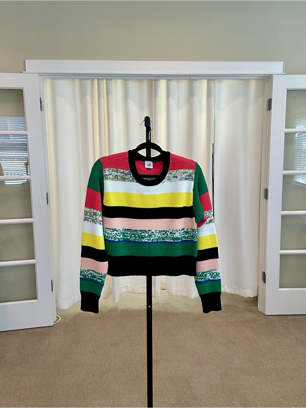 CAbi Multi-Stripe Pop Crop Pullover